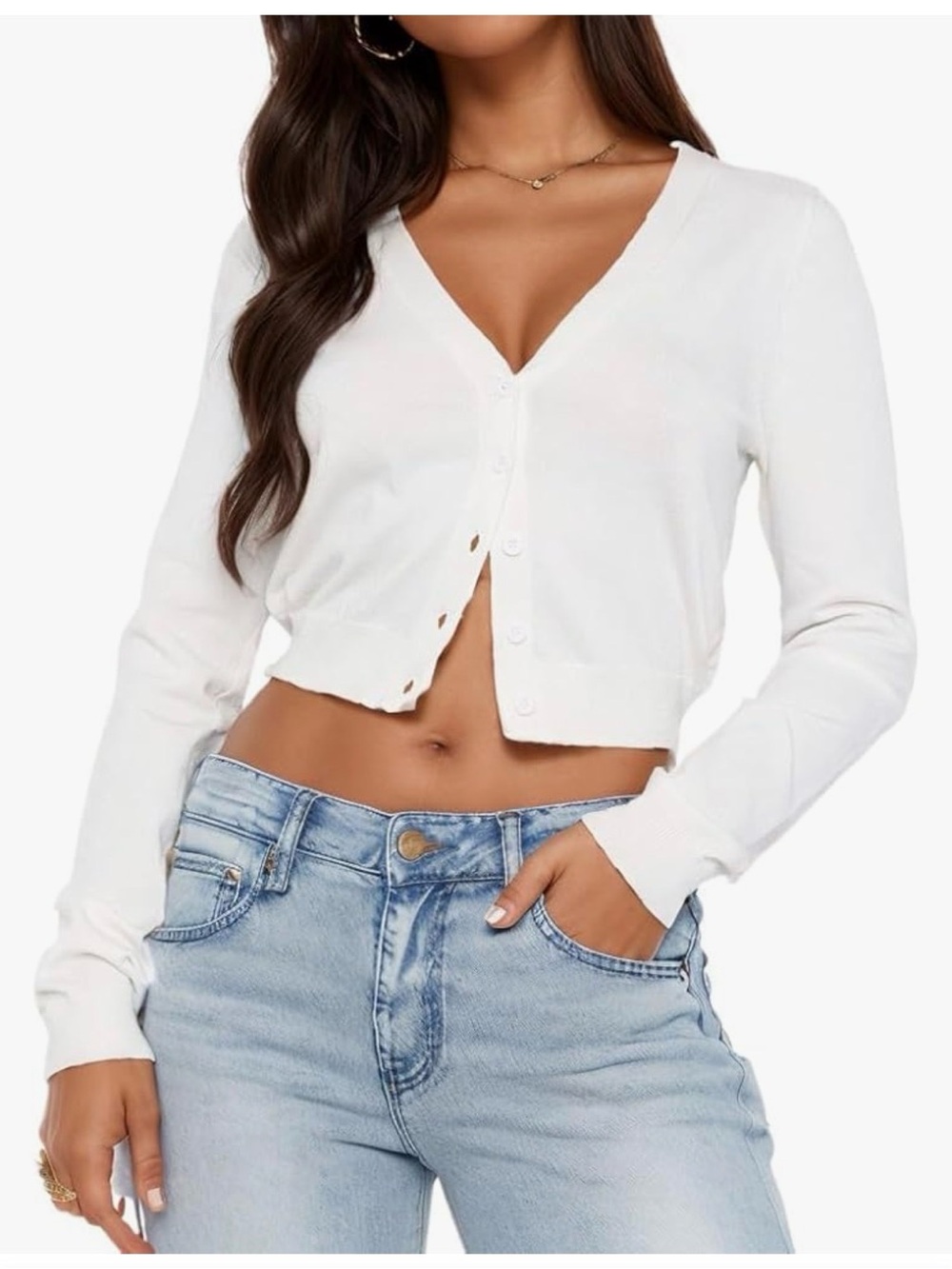 Cropped White V-Neck Button Cardigan NWT